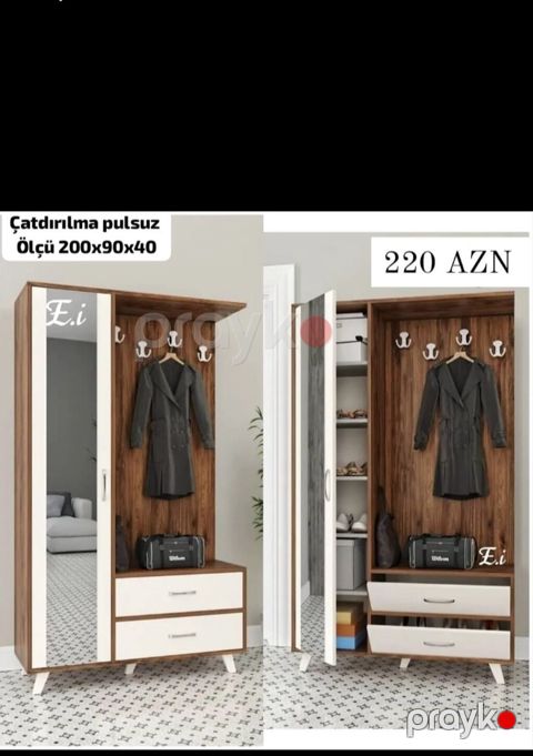 Dəhliz dolabı – asılqanlı, güzgülü model - Ölçü: 200 x 90 x 40 sm — Bakı