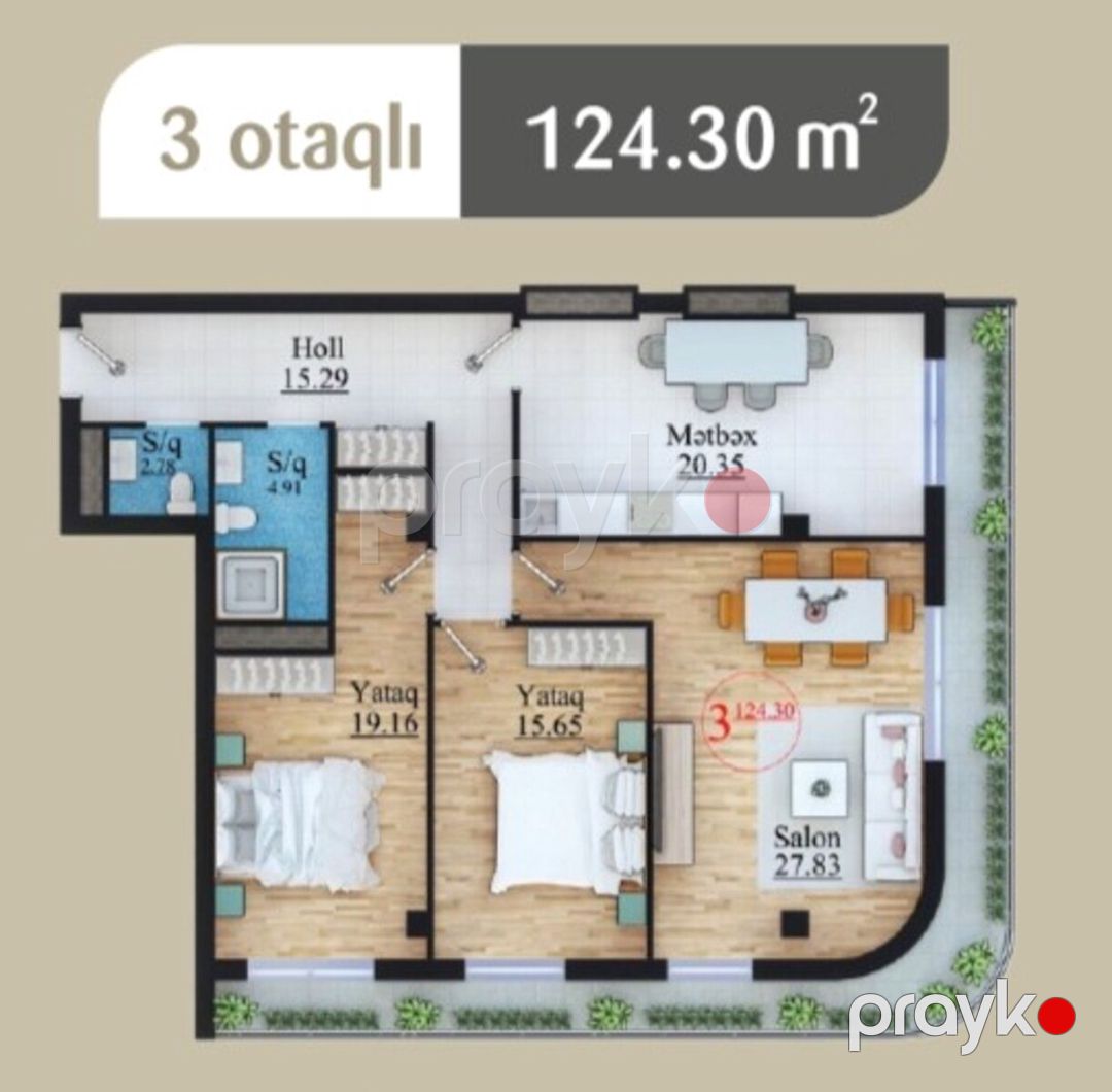 Satılır 3 otaqlı yeni tikili 125 m² — Mənzil, Bakı (2)