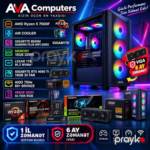 Gamıng PC R5-7500F + RTX 4060 tı 16GB — Bakı
