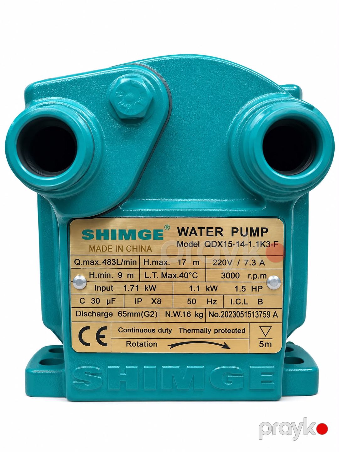 Salınan nasos Shimge QDX15-14-1.1KW-1139, mərkəzdənqaçma su nasosu, 1100 Vt, 17 m, 483 litr/dəq — Mallar, Bakı (2)