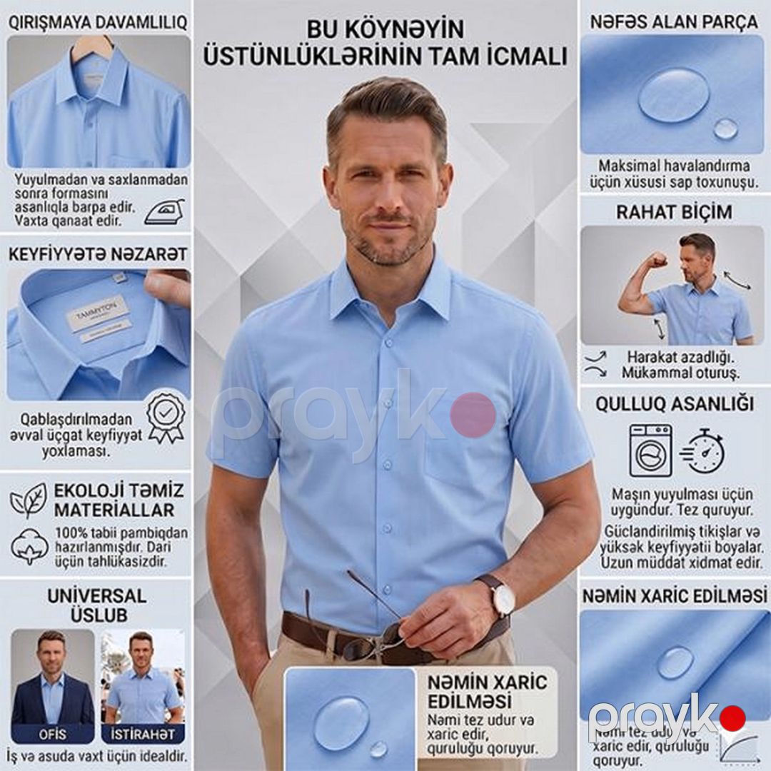 Kişilər üçün qısaqol köynək EB_1369, pambıq/viskoza, mavi, ölçü XL — Mallar, Bakı (3)