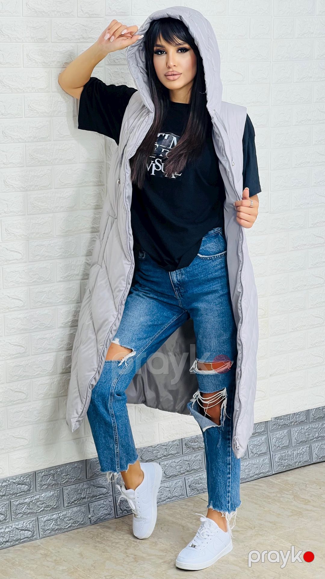 Qadınlar üçün uzun jilet 1438-71505, boz, polyester, ölçü XL — Mallar, Bakı (3)