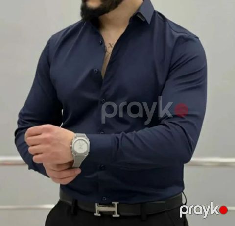 Kişilər üçün uzunqol köynək Paşatürk ML_2444, qara, pambıq, ölçü M — Bakı