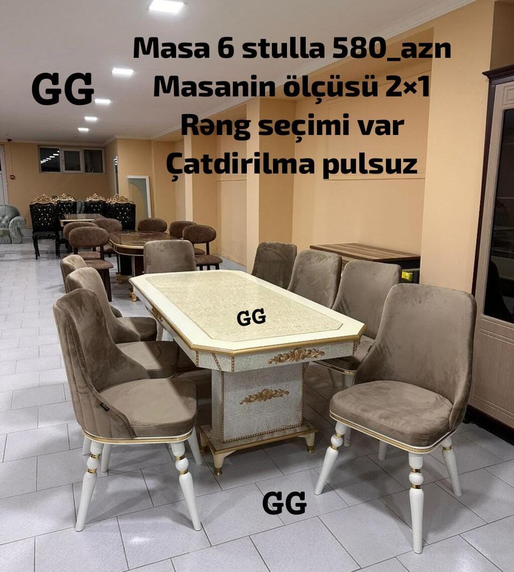 Yemək masası dəsti – 6 stul ilə birlikdə - Komplekt: 1 masa + 6 stul — Masalar və stullar, Sumqayıt