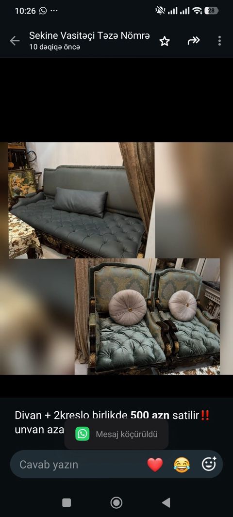 Divan + 2kreslo birlikde *500 azn* satilir‼ unvan azadliq pr 2483 — Aişə Xanım — Yumşaq mebel dəstləri