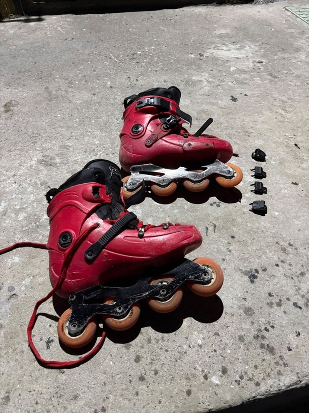 Qırmızı inline konkis (roller paten) – 4 təkərli, sərt karkaslı model — Rol konkilər, Bakı (2)