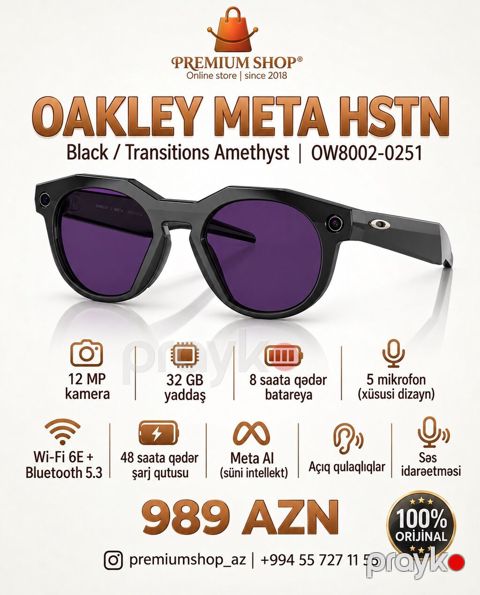 Oakley Meta Hstn Black / Transitions Amethyst — Bakı