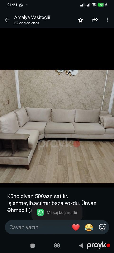 Künc divan 500azn satılır. İşlənməyib,açılmır baza yoxdu. Ünvan — Bakı