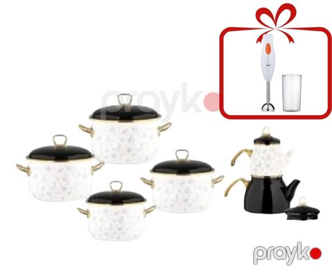 Qazan və çaydan dəsti Kaiser Black, 12 parça, hədiyyə əl blenderi RAF R.268 — Bakı