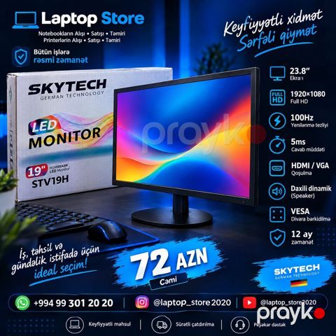 Skytech STV19H 19" LED Monitor — 72 AZN Yeni və keyfiyyətli — Bakı