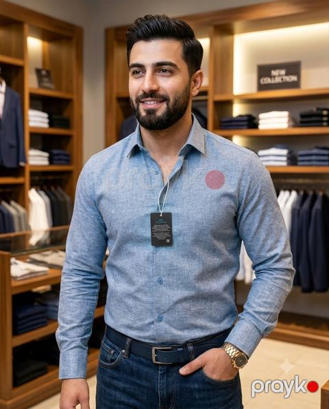 Kişilər üçün uzunqol köynək, mavi, pambıq, ölçü 3XL — Bakı