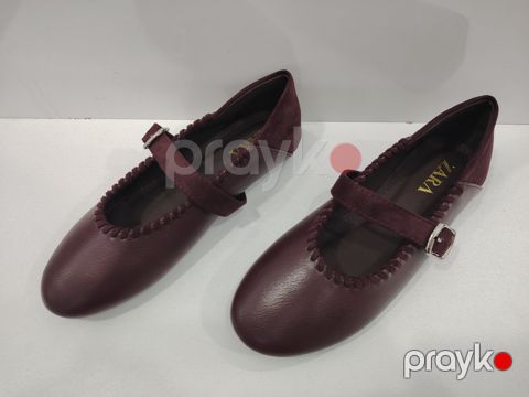 Qadınlar üçün yumru burun baletkalar 49170117, təbii dəri, tünd qırmızı, ölçü 36 — Bakı