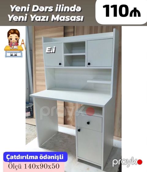 Yeni dərs ilinə uyğun funksional yazı masası. - Rəng: ağ - Üst — Sumqayıt
