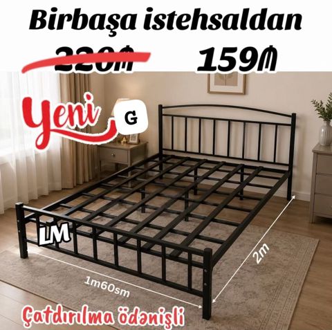 Metal çarpayı karkası - Ölçü: 160 sm x 200 sm (1.60 m x 2 m) — Кровати