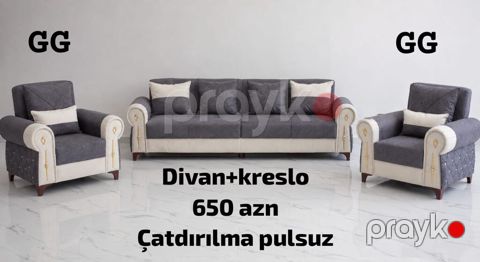 Divan + kreslo dəsti - 3 nəfərlik divan və 2 ədəd kreslodan ibarət