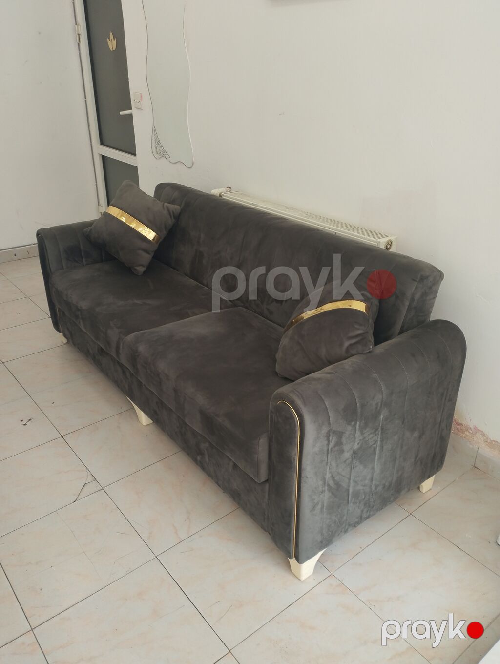 Satilir Real Aliciya Endirim Olacaq Tünd boz rəngdə dəriyə — Divanlər, Bakı (2)