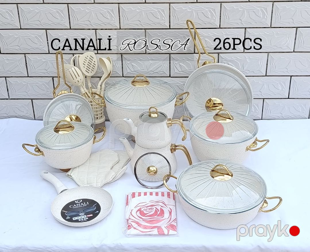 Yemək hazırlanması üçün qab-qacaq dəsti Canali Rossca, qranit/alüminium, bej, 26 parça — Mallar, Bakı
