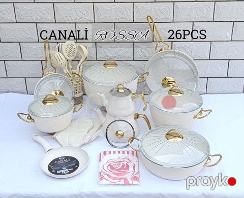 Yemək hazırlanması üçün qab-qacaq dəsti Canali Rossca, qranit/alüminium, bej, 26 parça — Bakı
