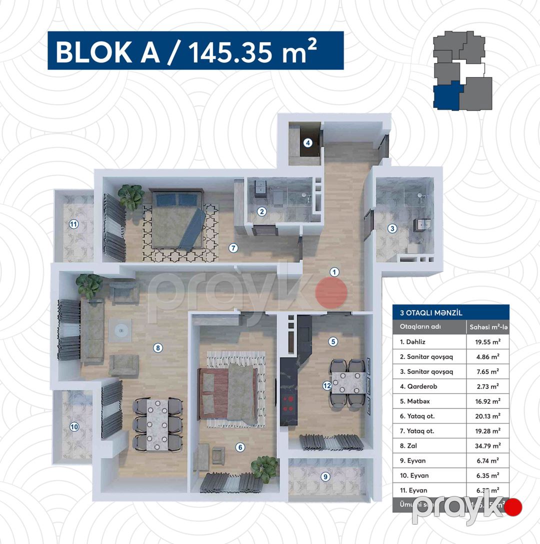 Satılır 3 otaqlı yeni tikili 145.3 m² — Mənzil, Bakı (12)