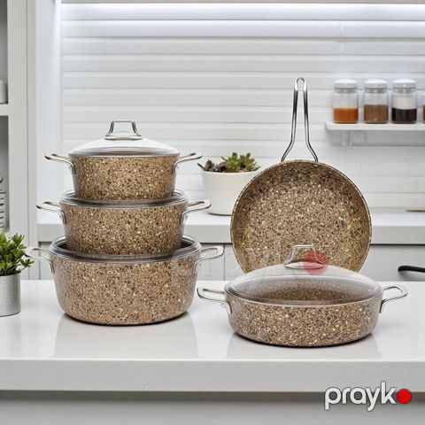 Qab qacaq dəsti 70830814, bej, qranit, 5 əşya, qapaqlı — Bakı