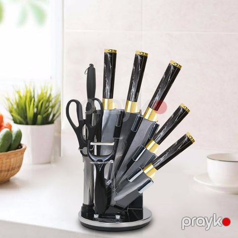 Bıçaq dəsti vm1326, 9 ədəd, qara/qızılı, stendli — Bakı