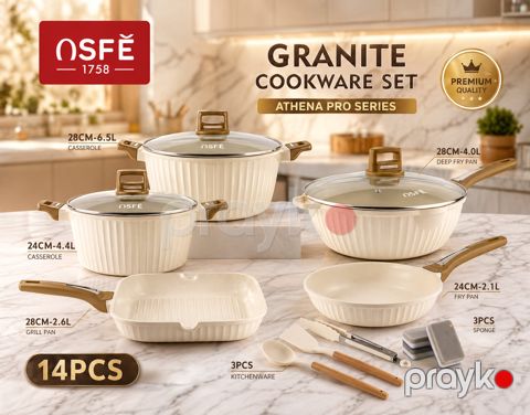 Yemək hazırlaması üçün qab-qacaq dəsti 66890, qranit, ağ, 24/28 sm, 14 parça — Bakı