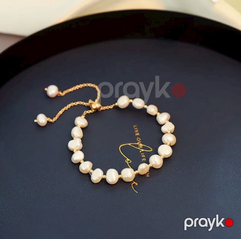 Qızılı rəngdə polad üzərində təbii mirvari qolbaq Mirvarist 7033 — Bakı