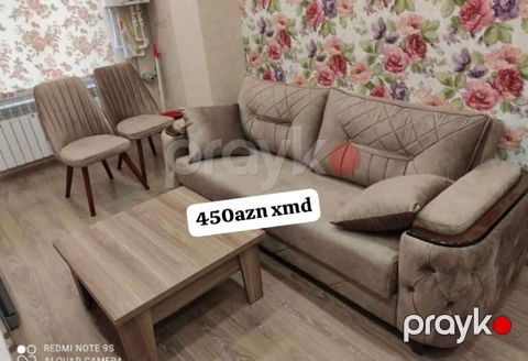 Qonaq otağı dəsti - Bej rəngli 3 yerlik divan: yumşaq məxmər tipli — Bakı