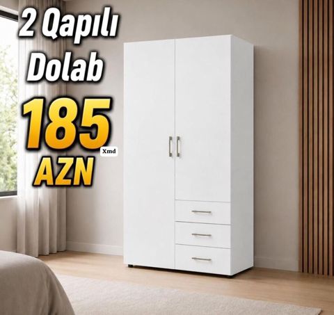 2 qapılı paltar dolabı – 185 AZN - Rəng: ağ - Minimalist, müasir — Dolab Taxt Çarpayı Mebel Fabriki ✨Əfsanə.x — Şkaflar