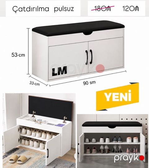 Ayaqqabı dolabı və oturacaqlı skamya - Ölçülər: 90 sm (eni) x 33 sm