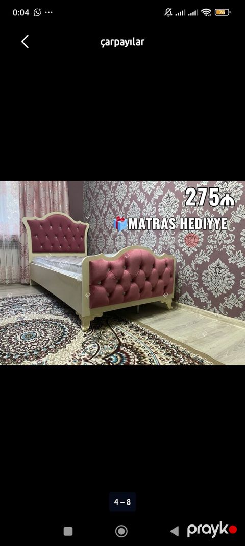 Tək nəfərlik çarpayı – klassik dizayn - Rəng: krem gövdə, qızılı — Bakı