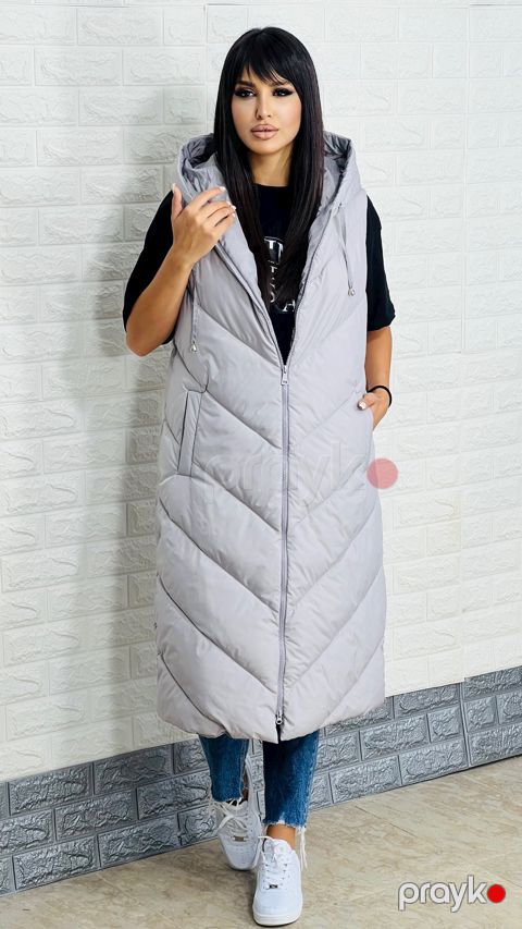 Qadınlar üçün uzun jilet 1438-71505, boz, polyester, ölçü XL — Bakı