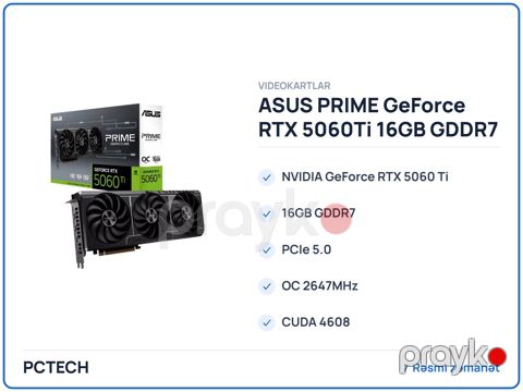 ASUS prıme GeForce RTX 5060Ti 16GB GDDR7 oc Edition (PRIME-RTX5060TI-O16G) — Bakı