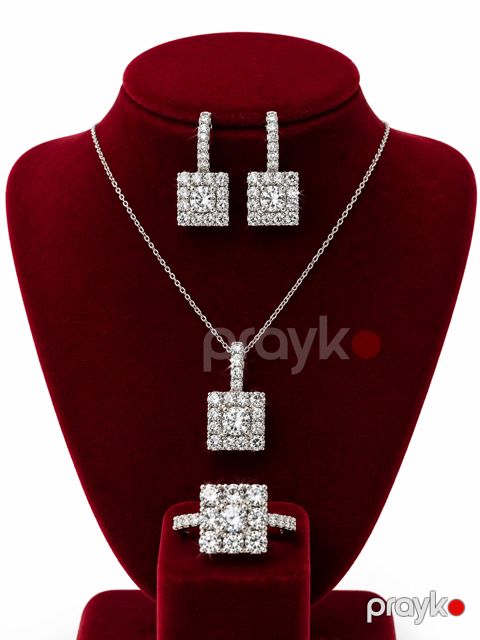 Zinət dəsti boyunbağı, sırğa və üzük 13764, gümüş 925 əyar, 10 q — Bakı