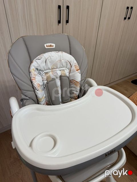 Kidilo uşaq yemək stulu - Rəng: boz-ağ, naxışlı yumşaq oturacaq — Digah