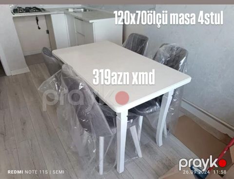 120x70 ölçülü yemək masası və 4 ədəd stul dəsti. - Masa: düzbucaq — Bakı