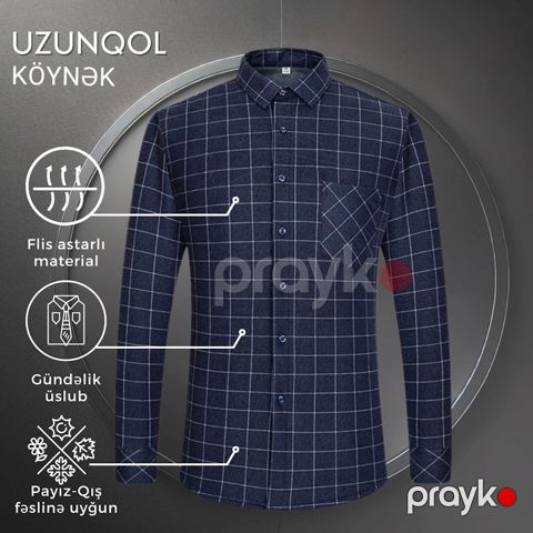 Kişilər üçün uzunqol köynək EB 911, flis, göy, ölçü L — Bakı