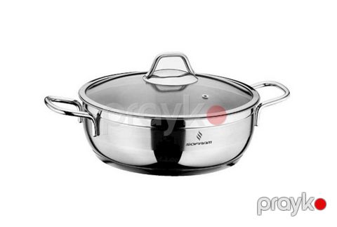 Qısa qazan Sofram 5.3 L, 28 sm, paslanmayan polad, şüşə qapaq, gümüşü — Bakı
