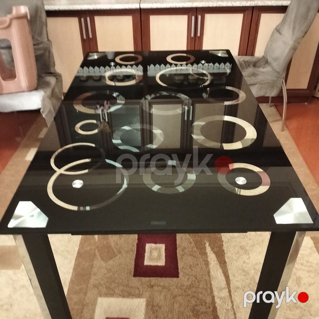 Şüşə səthli müasir yemək/çay masası - Üst hissə: qalın, parlaq qara — Masalar, Sabirabad (2)