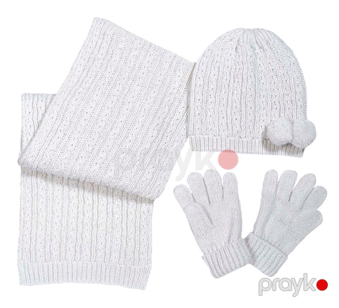 Qızlar üçün dəst (papaq + şərf + əlcəklər) Chicco 9004965000000-30, 18-24 ay, ağ — Mallar, Bakı (2)