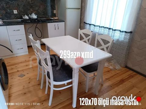Ağ rəngdə yemək dəsti: 1 masa + 4 stul - Masa ölçüsü: 120 x 70 sm — Bakı