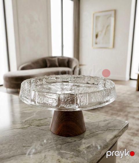 Meyvə qabı NT06, şüşə/bambuk, qəhvəyi/şəffaf, 24 sm — Bakı