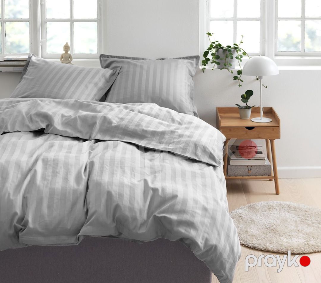 Yataq dəsti Jysk Nell, birtonlu, yorğan üzü 200x220 sm, mələfə 240x260 sm, ikinəfərlik, satin/pambıq, açıq boz — Mallar, Bakı (2)