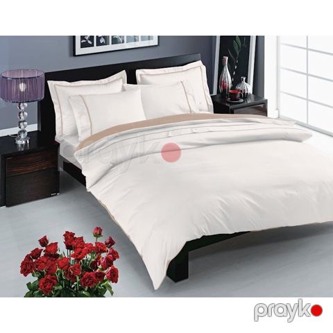 Yataq dəsti Taç Prestige Saten Ekru, yorğan üzü 200x220 sm, mələfə 240x260 sm, 4 əd yastıq üzü 50x70 sm, ikinəfərlik, satin — Bakı