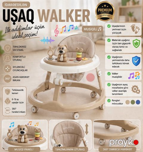 Uşaq yerimə arabası VpBABY Walker musiqili, oyuncaqlı panel, bej — Bakı