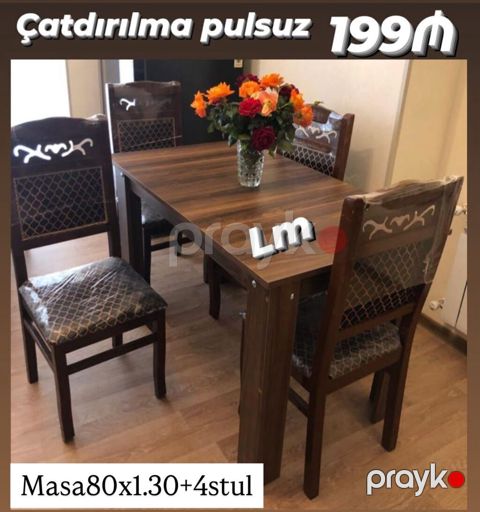*Masa dəsti* _*Masa +4 Stull Qiymət *199₼* Masa ölçü: 80x1.30 — Bakı