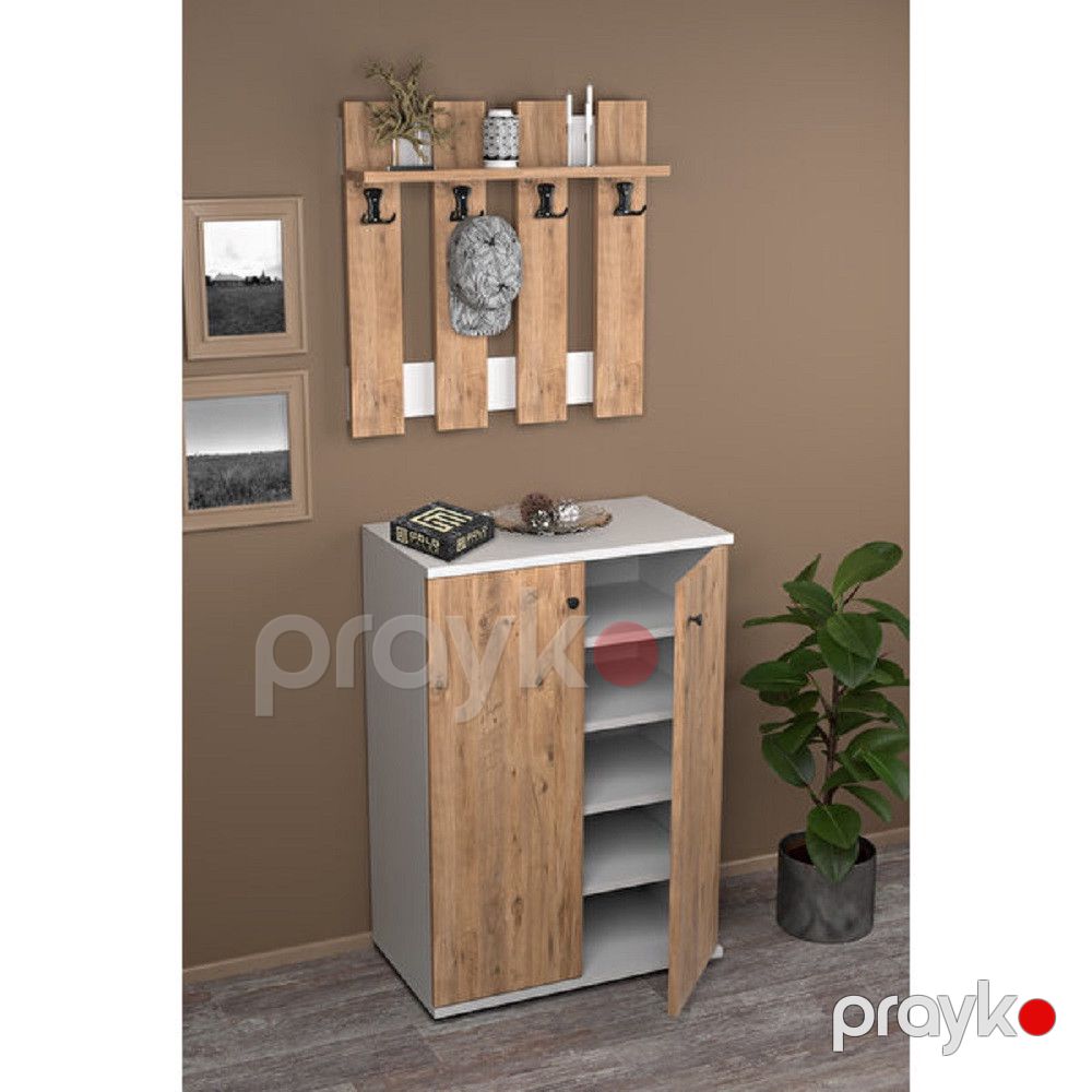 Şkaf və divar asılqanı ev_13900704, ağ/cəviz, laminat, 35x60x85 sm — Mallar, Bakı (2)