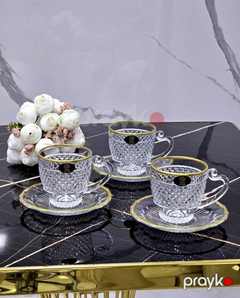 Fincan və nəlbəki dəsti Crystal Gallery luxor-35752 İsti içkilər üçün 200 ml Bərkidilmiş şüşə Nəlbəki ilə 12 Parça 6 Nəfərlik Büllur Keçidli Çay Fincanı və Nəlbəki Dəsti — Bakı