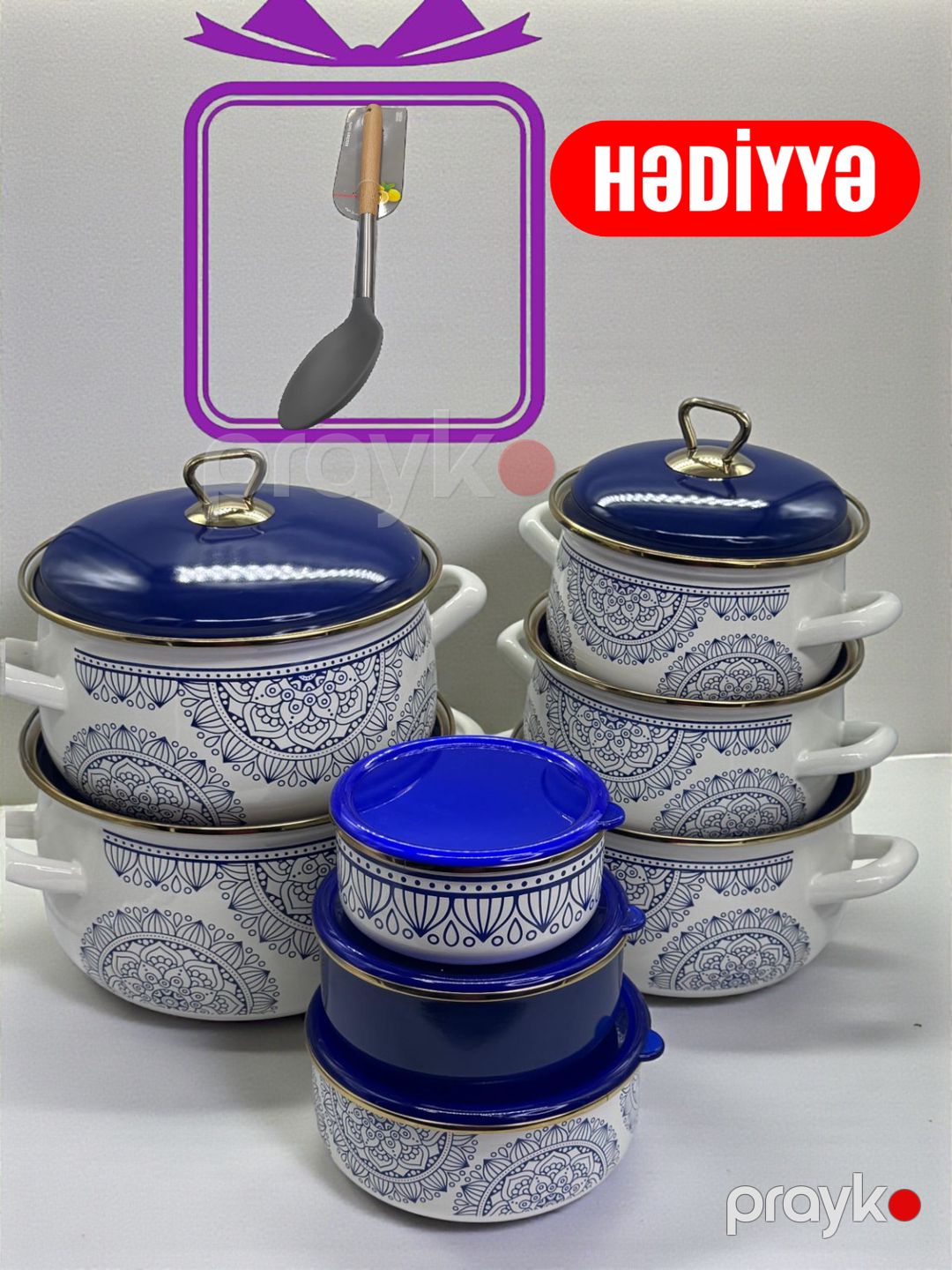 Qazan dəsti Sarina 05320, 10 parça + saxlama konteynerləri + silikon qaşıq hədiyyə — Mallar, Bakı