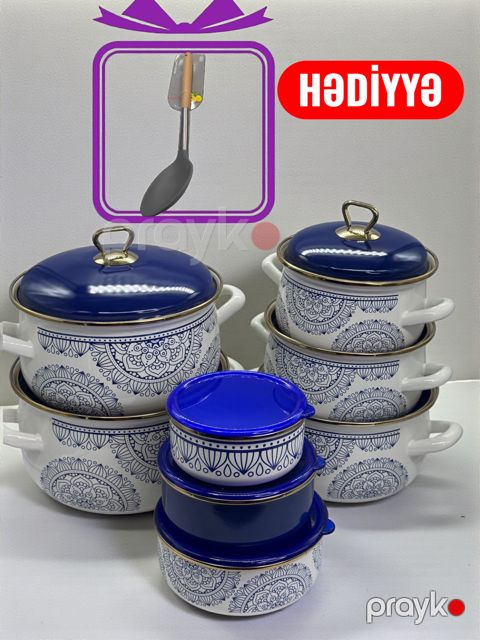 Qazan dəsti Sarina 05320, 10 parça + saxlama konteynerləri + silikon qaşıq hədiyyə — Bakı